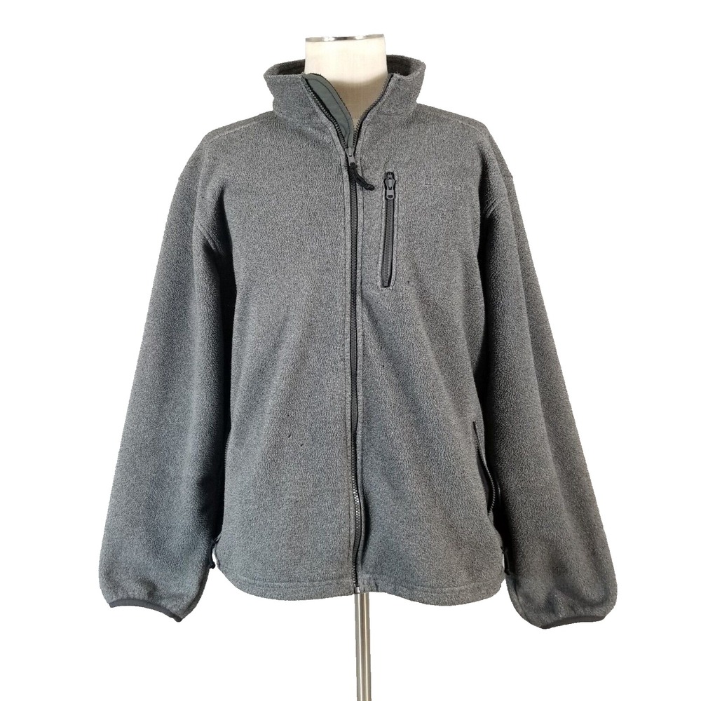 LL Bean jacket men's large Gray fleece full zip deep pile flawed